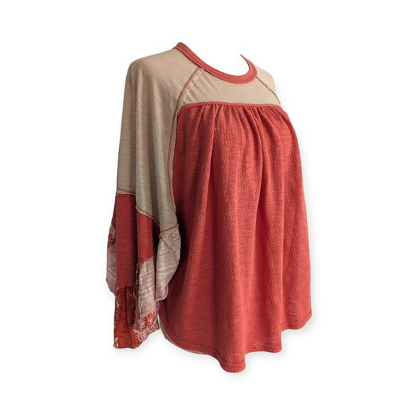 FREE PEOPLE We the Free XS Friday Fever Patterned Top peach pink patchwork - Picture 2 of 7